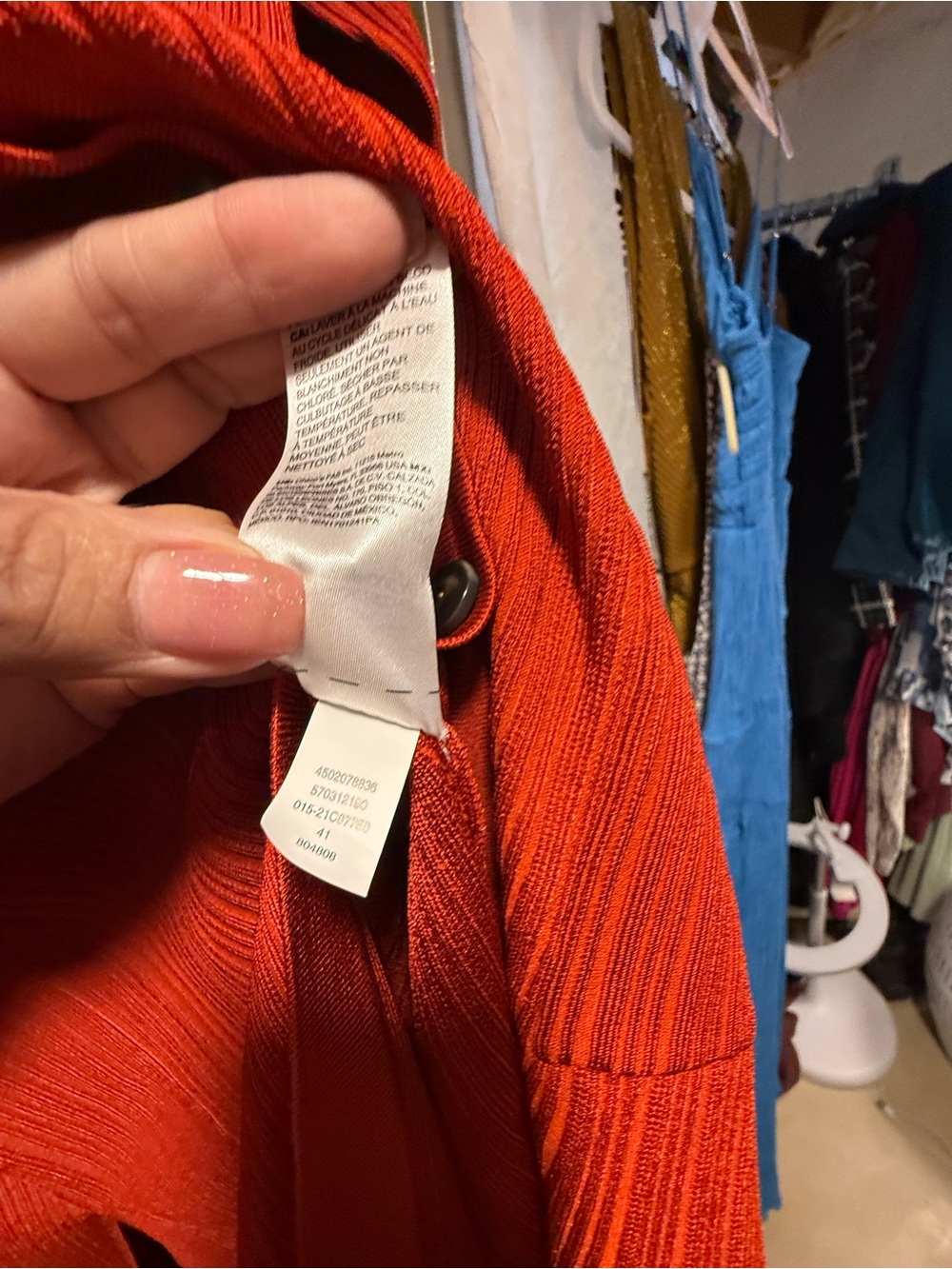 Chico's Long Ribbed Button-Front Cardigan in Rust Orange - Picture 8 of 9